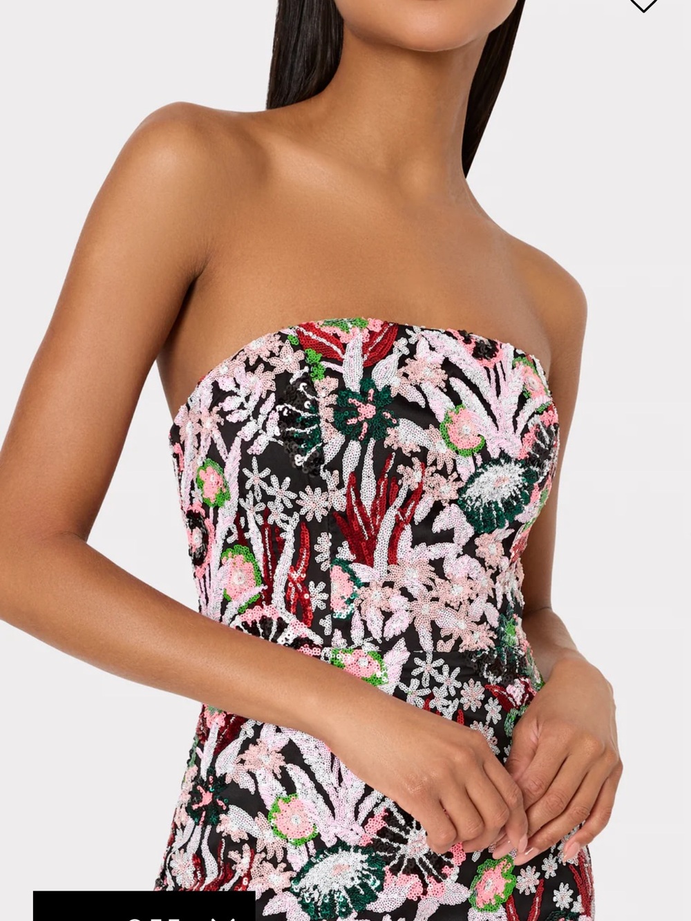 Milly Strapless Beaded Floral Gown in Pink, Green and Black-NWT! (Size 12) - Picture 3 of 4